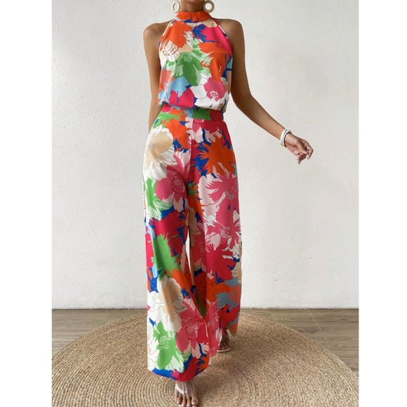 Floral Print Halter Top & Wide Leg Pants Coord Set - Picture 8 of 9